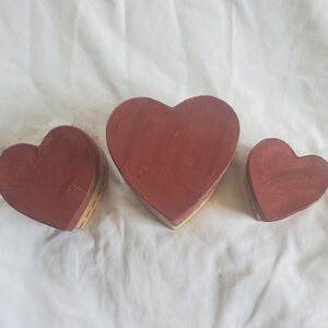 Brown & Tan Vtg Heart Shaped Cardboard Jewelry Trinket Boxes, Set Of 3